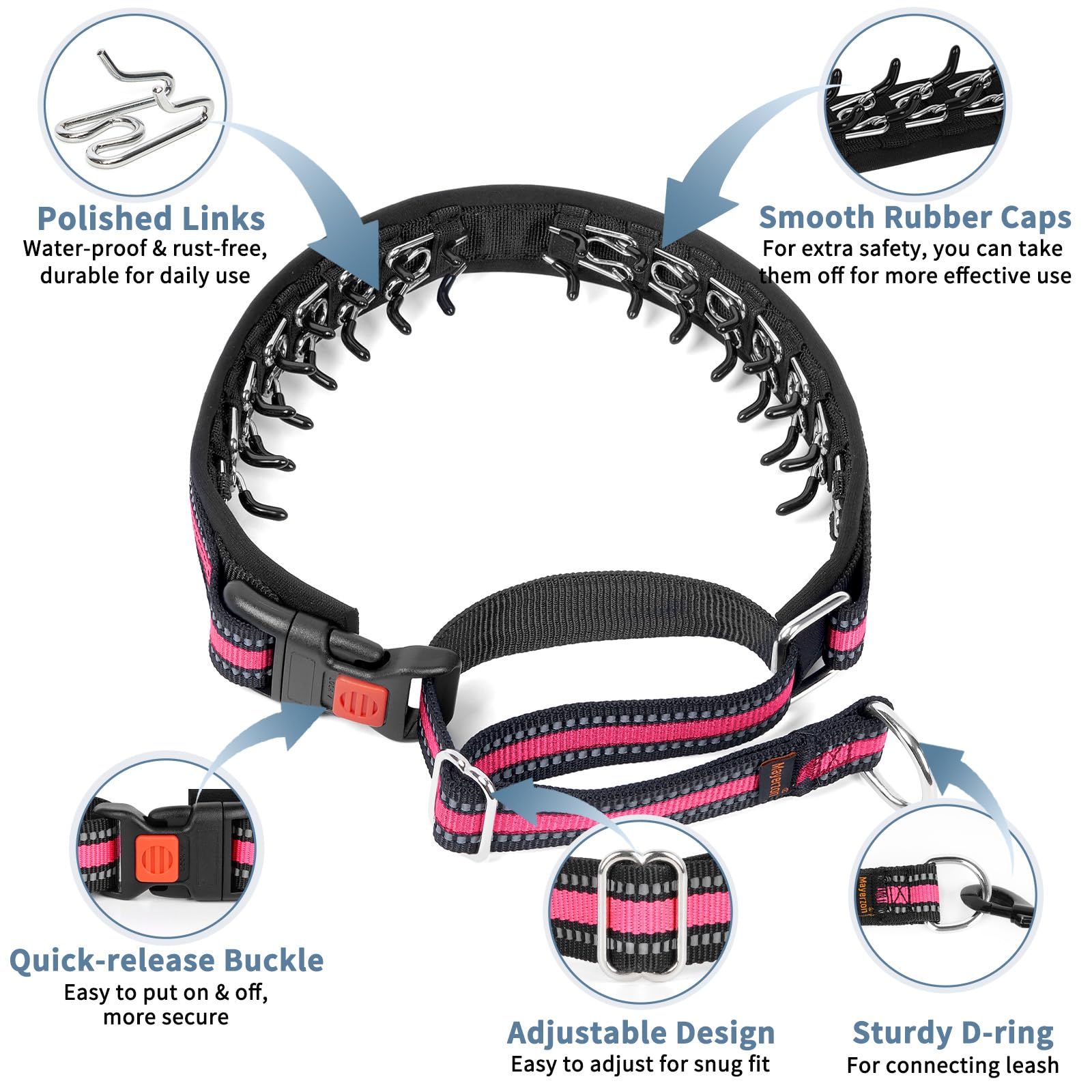 Mayerzon pink martingale collar adjustable slider for quick fitting.