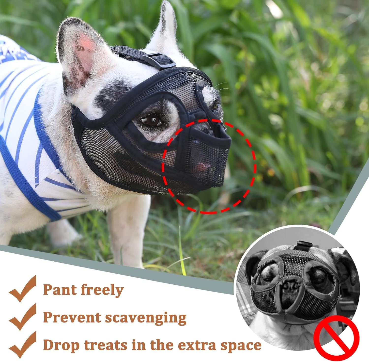 Mayerzon muzzle features tongue pocket for natural panting outdoors