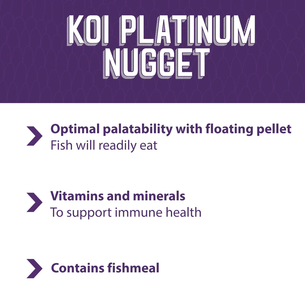 Mazuri Koi Platinum Nuggets ingredients; omega-3 and vitamin C support koi health.