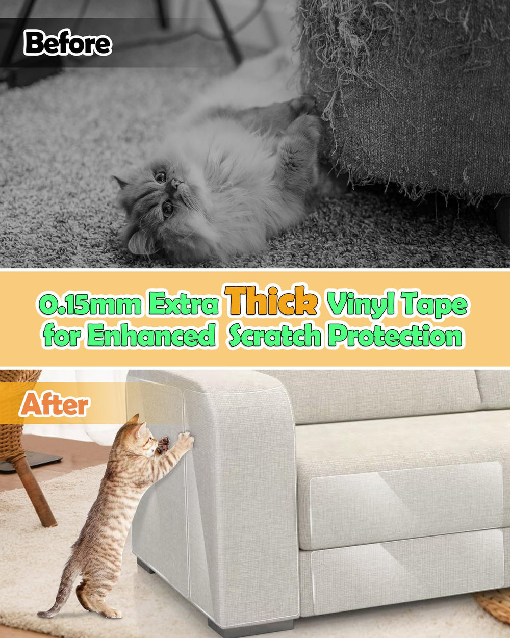 Mazzen Cat Scratch Couch Protector with adhesive pins on armrest for secure attachment