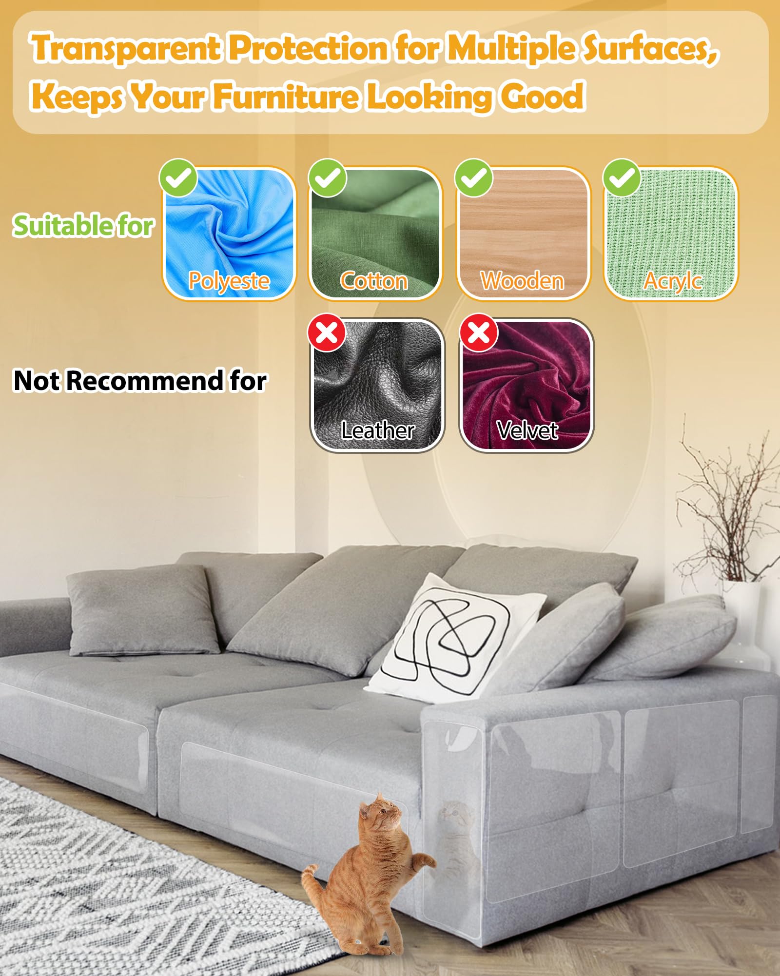 Mazzen Cat Scratch Couch Protector armrests and corners secured with pins