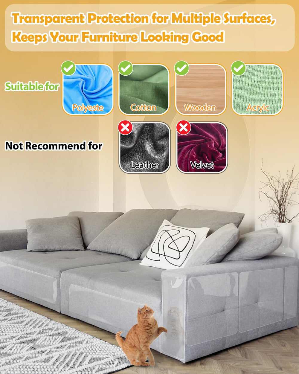 Mazzen Cat Scratch Couch Protector armrests and corners secured with pins
