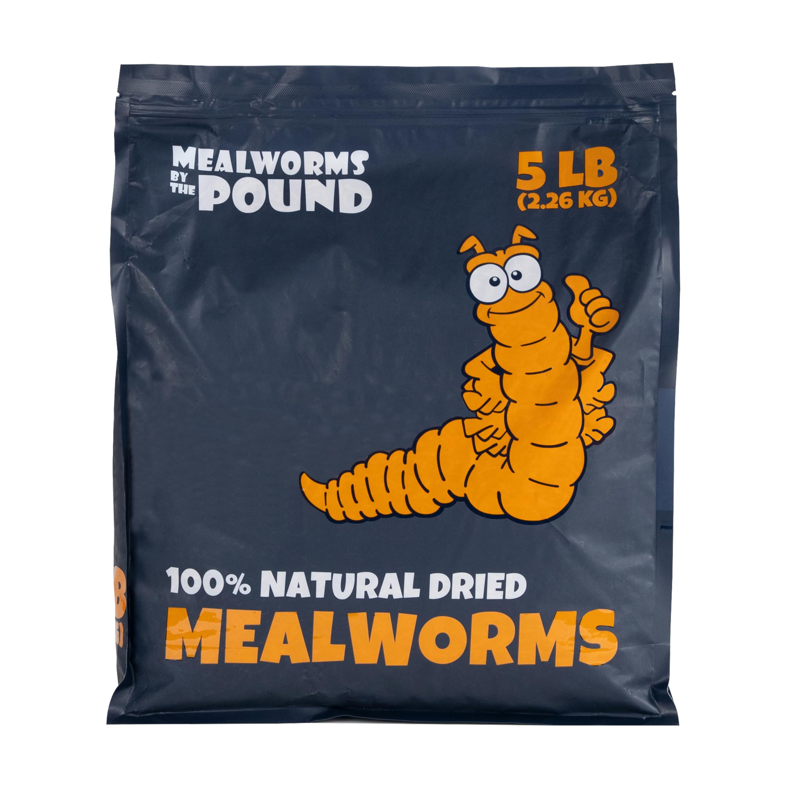 MBTP bulk dried mealworms packaging shows all-natural ingredients for poultry.