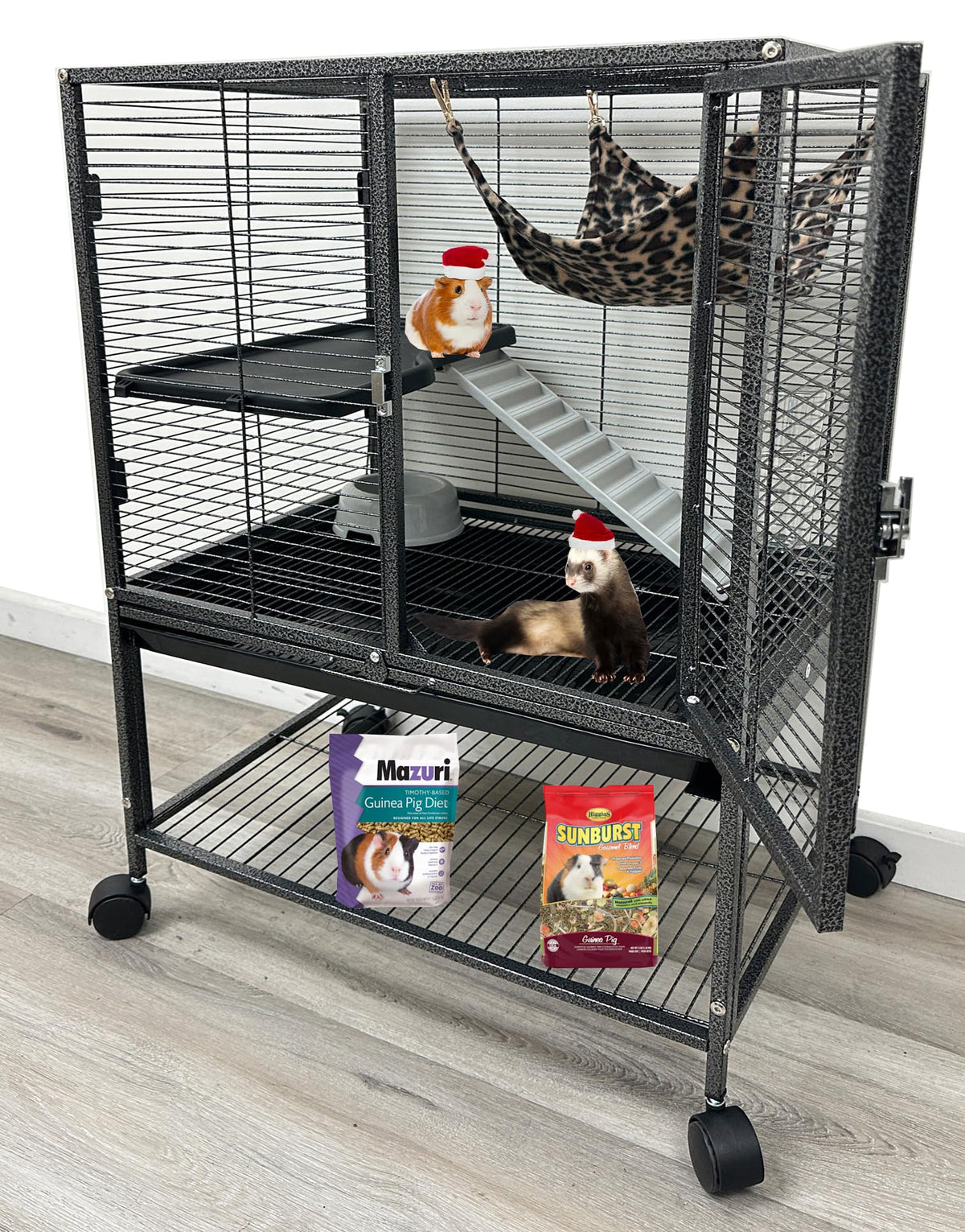 Mcage Deluxe two-tier cage on rolling stand for easy mobility