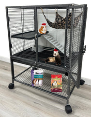 Mcage Deluxe two-tier cage on rolling stand for easy mobility