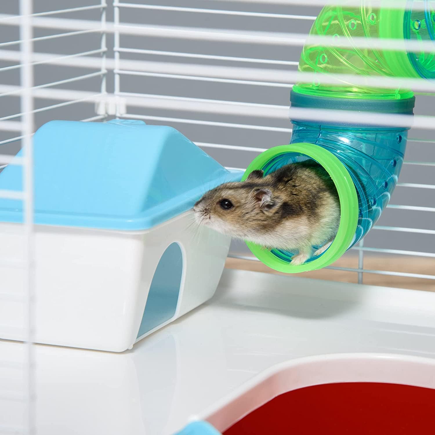 Hide house and food bowl accessory inside Mcage hamster mansion