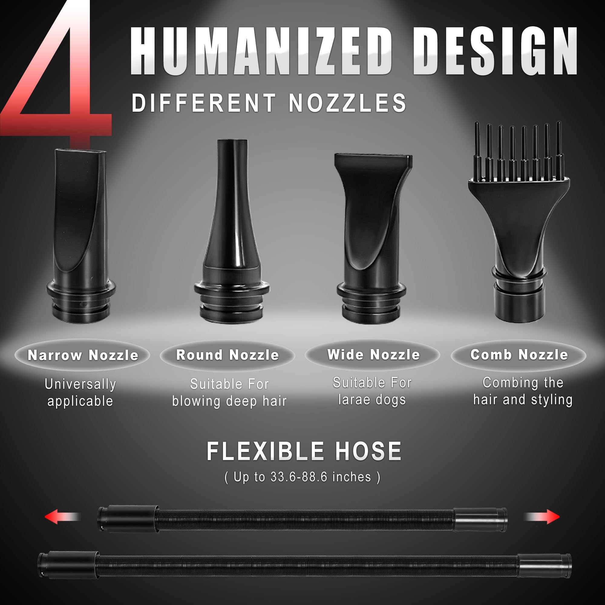 MCCKLE dog hair dryer thick hose ensures flexible reach during grooming.
