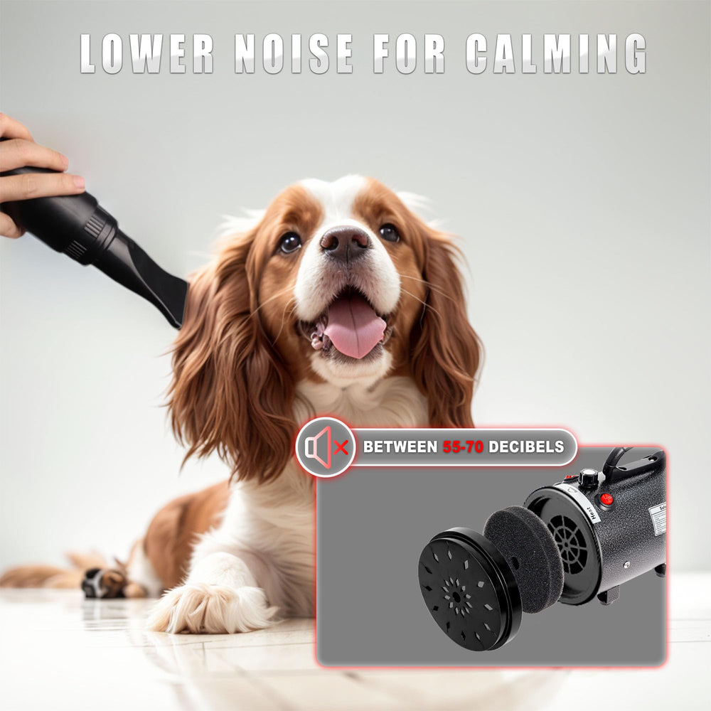 MCCKLE dog hair dryer comes with four nozzles for versatile grooming.