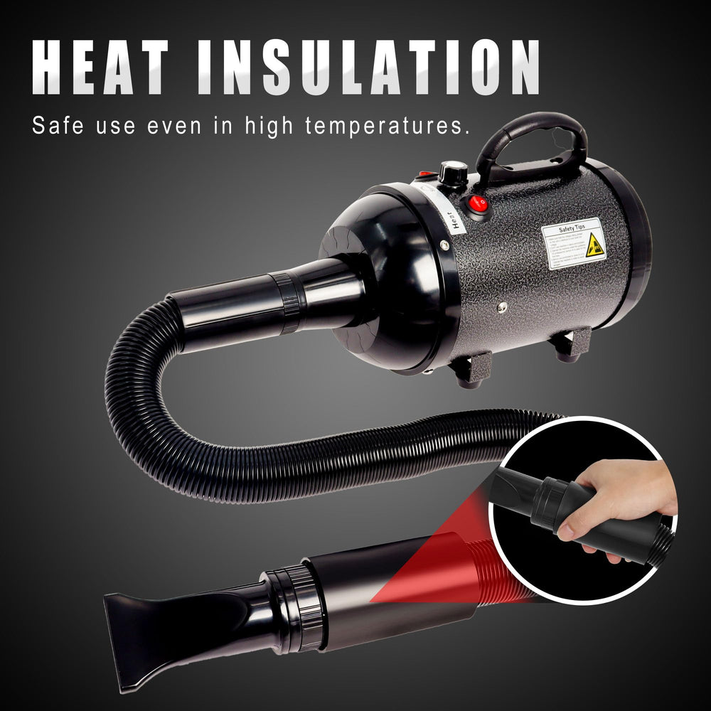 MCCKLE dog hair dryer low noise design reduces stress while drying.