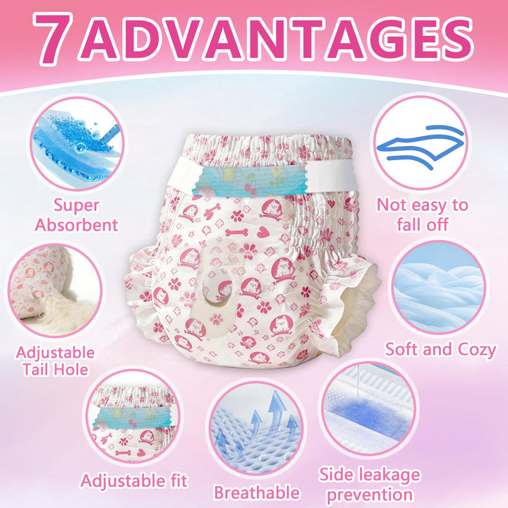 MCJAOHJG female dog diapers wearing-fit demonstrates secure, comfortable fit for dogs.
