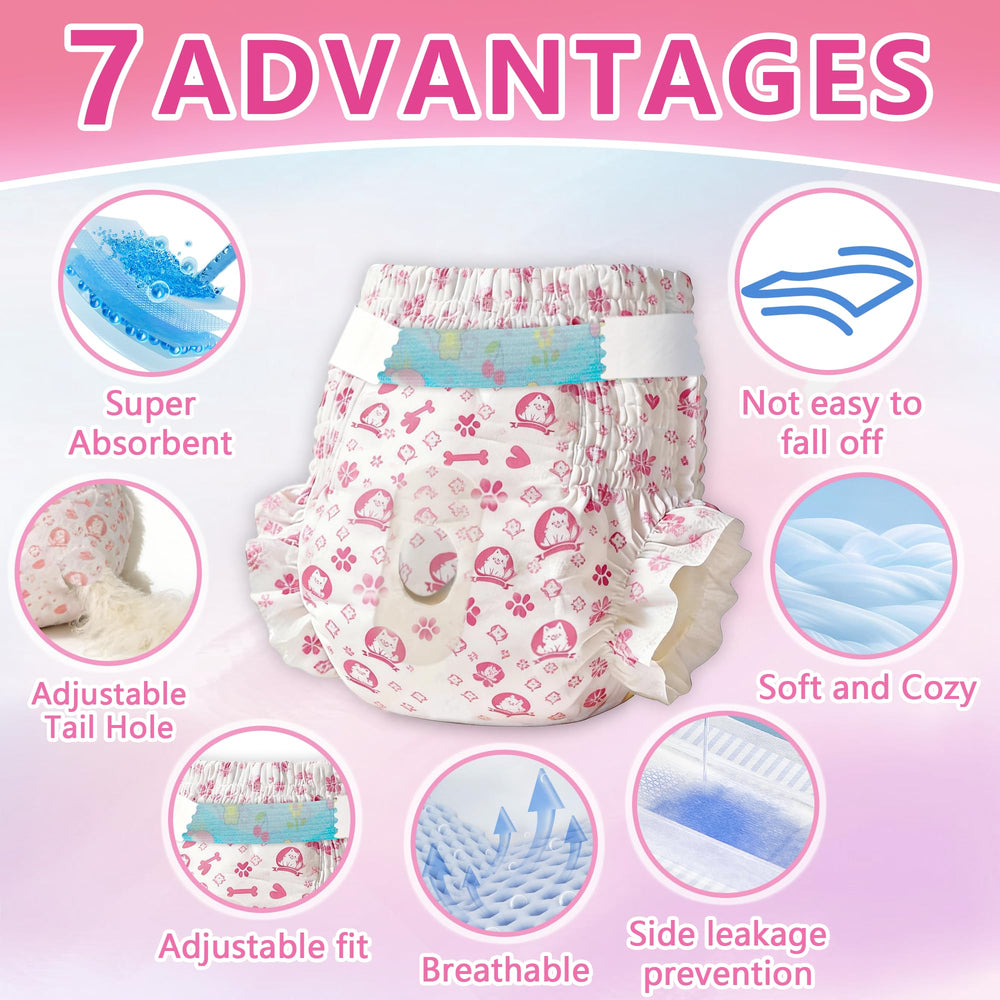 MCJAOHJG female dog diapers wearing-fit demonstrates secure, comfortable fit for dogs.