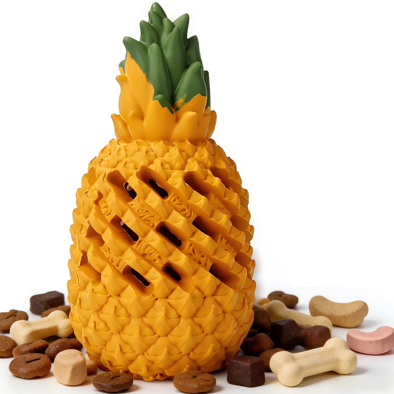 M.C.works pineapple-stuffable toy for large dogs with treat dispensing and dental benefits
