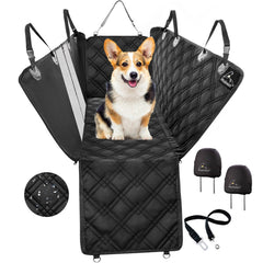 Meadowlark dog seat cover with mesh window for airflow and visibility.