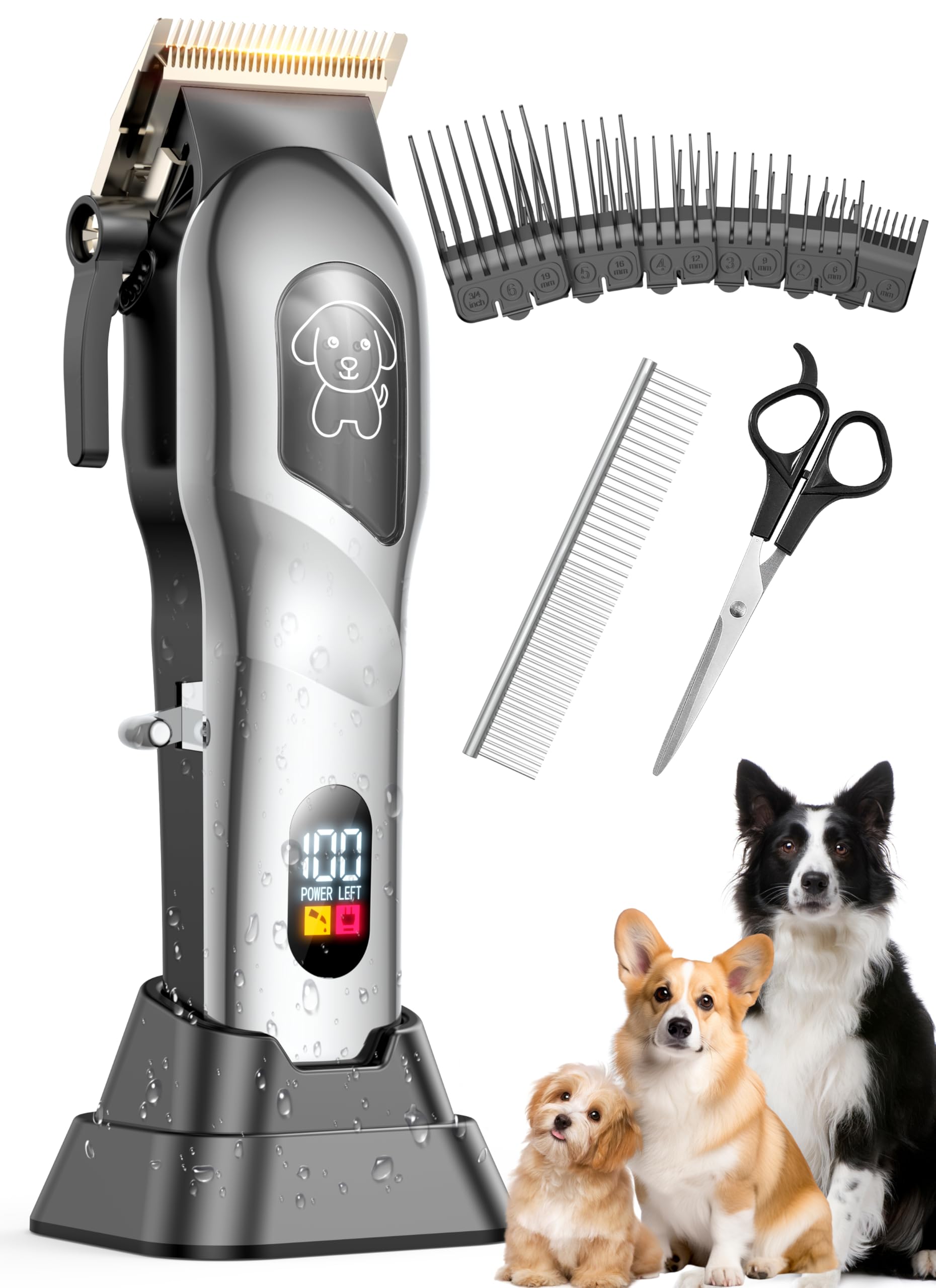 Mearens dog clippers with a low-noise motor for calm at-home grooming.