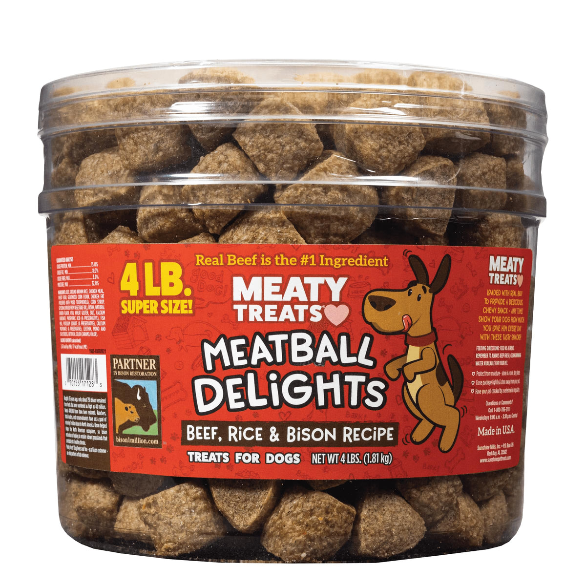 Meaty Treats Meatball Delights beef-rice-bison 4 lb tub for daily rewards
