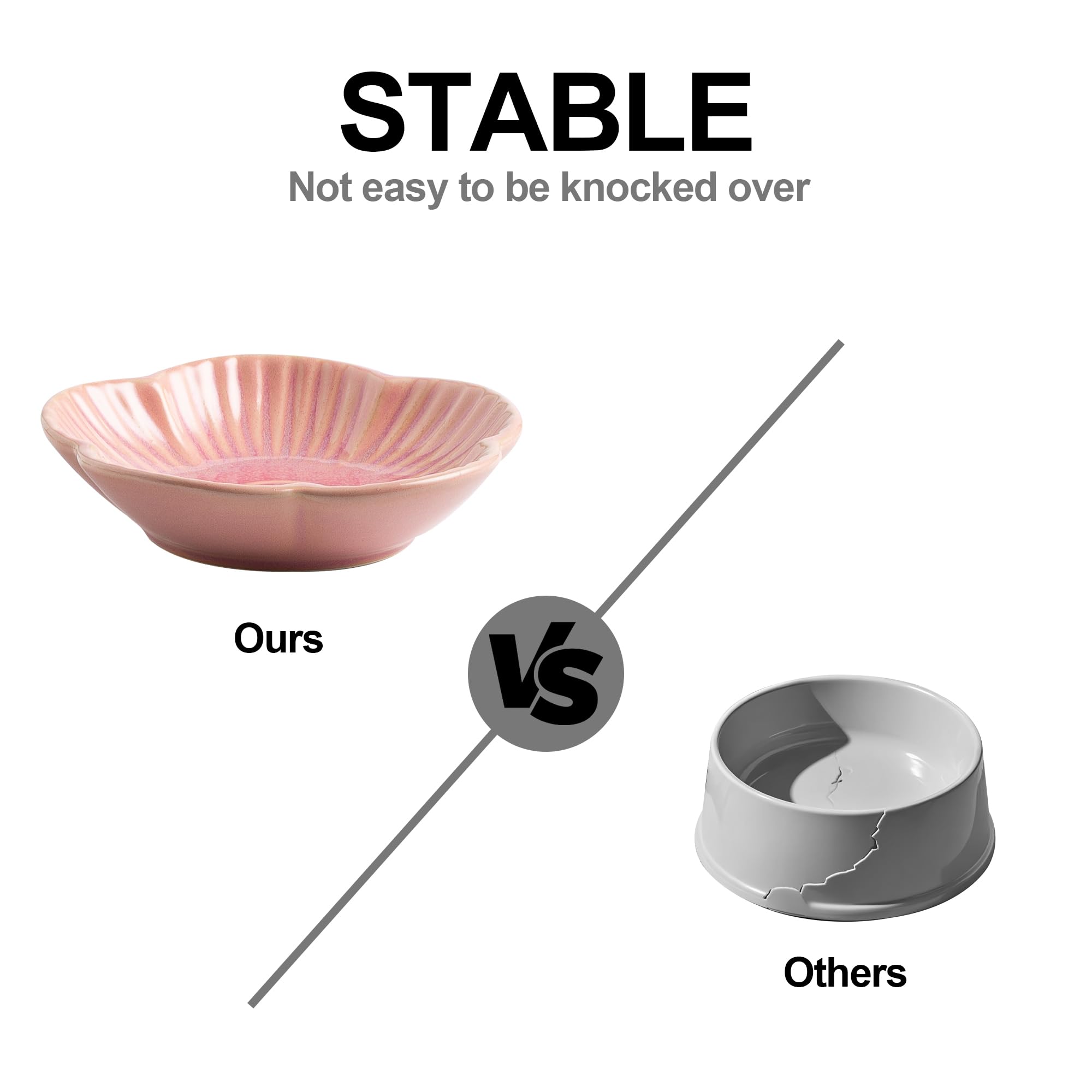 Mecaikru pink ceramic bowl designed to reduce whisker contact during meals.