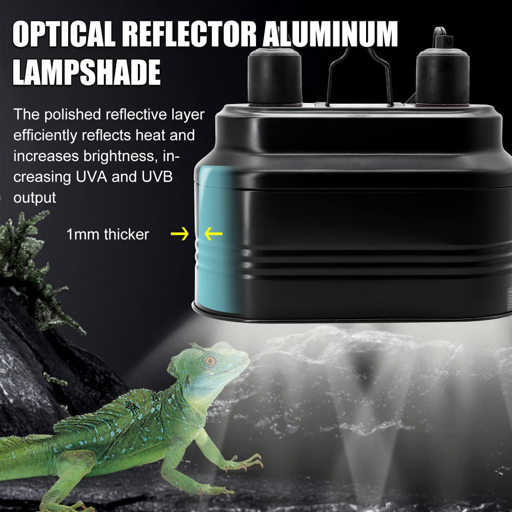 MECESOR fixture shows ceramic socket and high-temperature safety features for reptiles