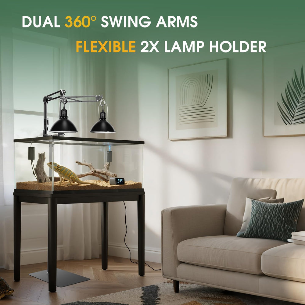 MECESOR Dual Reptile Lamp Stand 360-degree arms for flexible light placement