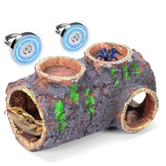 MECESOR magnetic reptile hide cave with waterer and feeder for space-saving terrariums