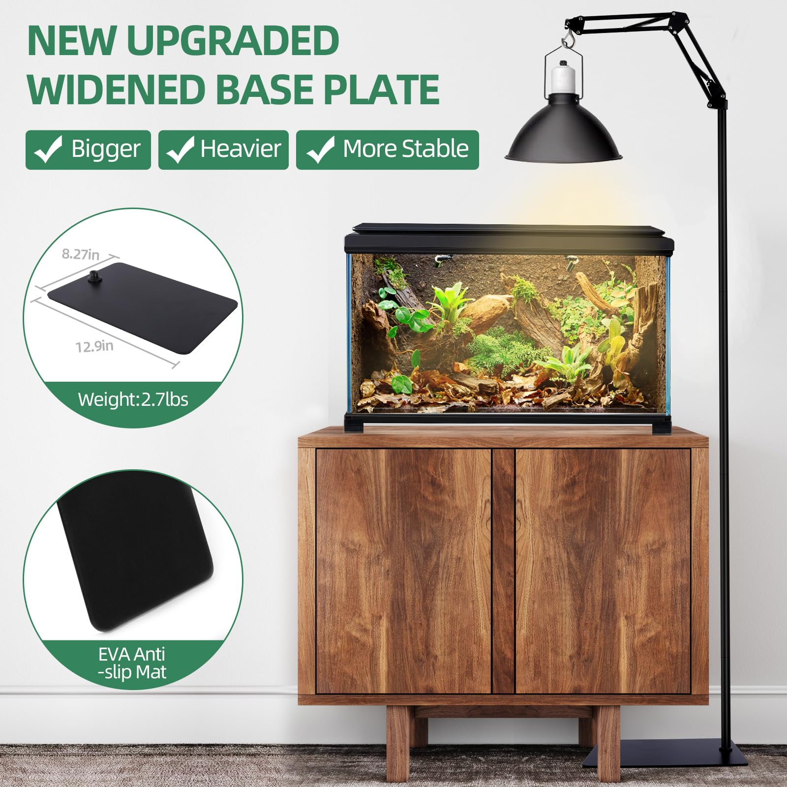 MECESOR Reptile Lamp Stand height adjustment fits various enclosures.