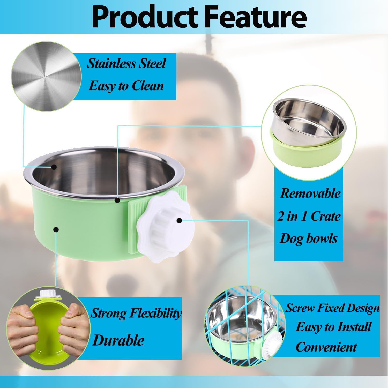 Mechpia crate dog bowl showing plastic fixed ring for secure mounting
