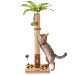 MECOOL 35in tall cat scratching post with a sturdy base for stable play.