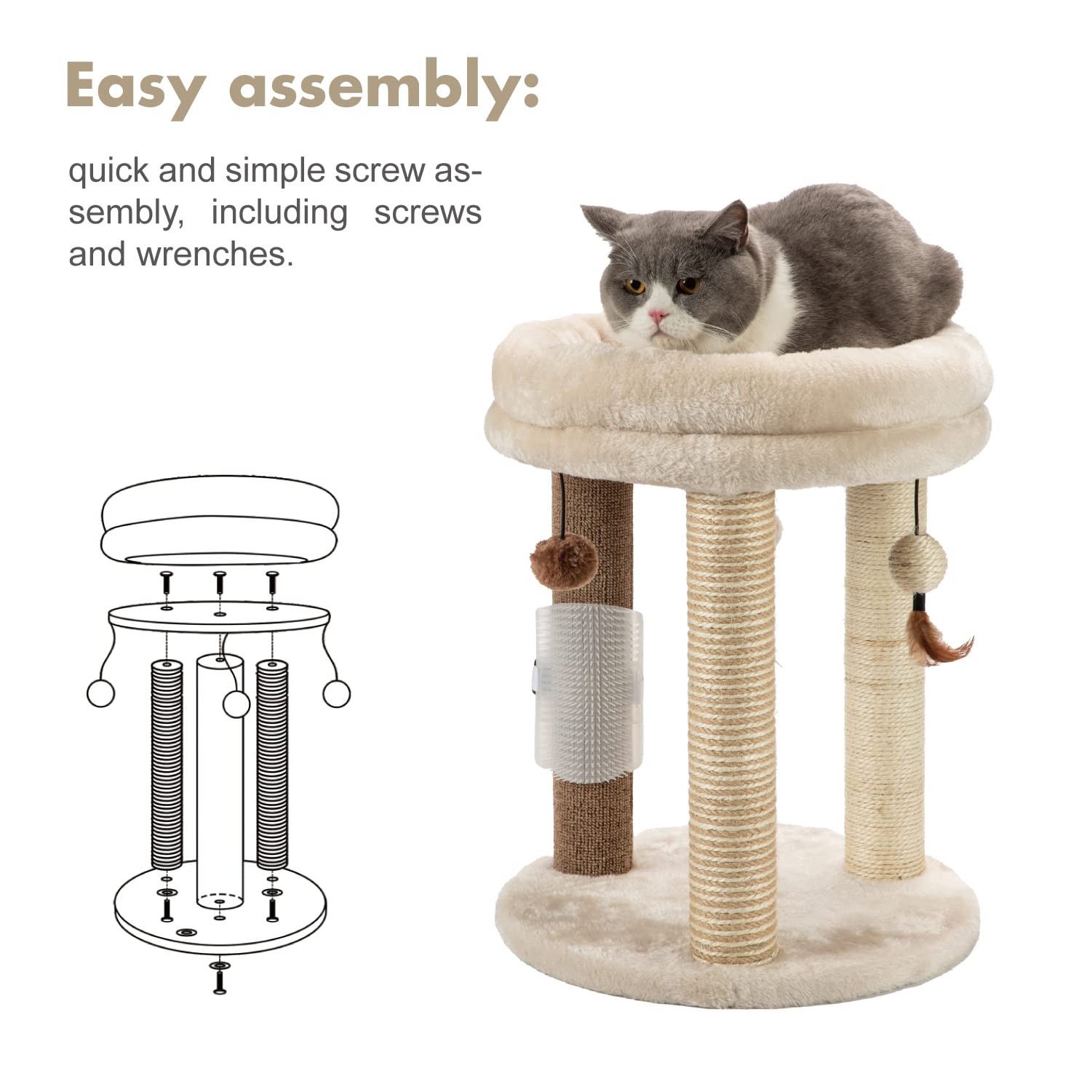 MECOOL cat tree includes tools and clear instructions for quick assembly.