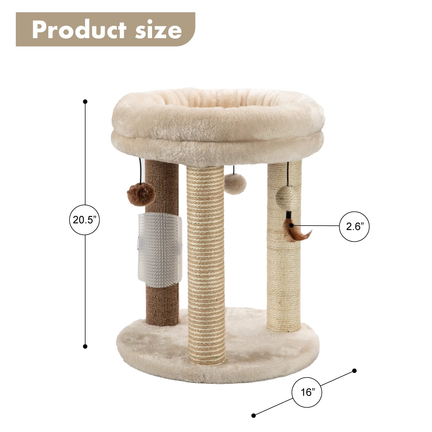 MECOOL cat tree with three jute posts for varied textures.