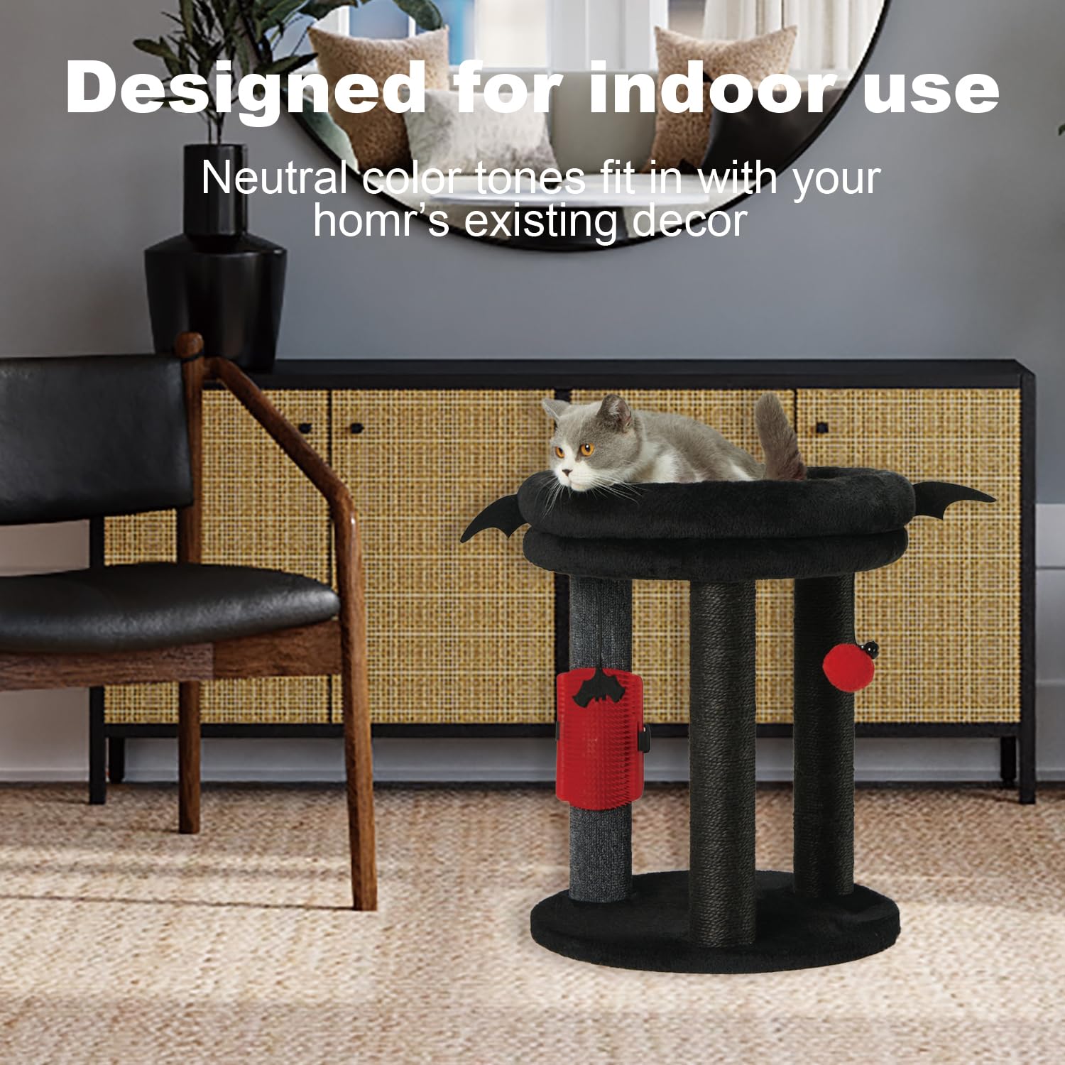 MECOOL 4in1 cat tree with carpet posts for soft, versatile surfaces.