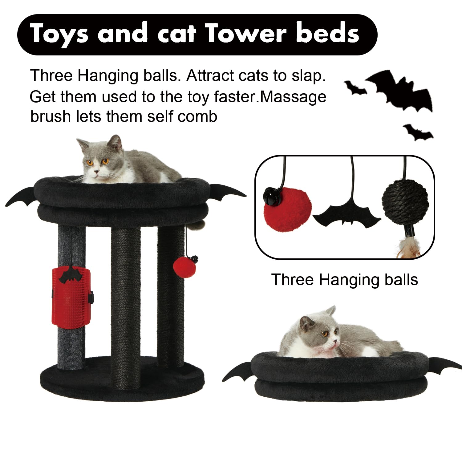 MECOOL 4in1 cat tree massage brush aids grooming and hair collection.