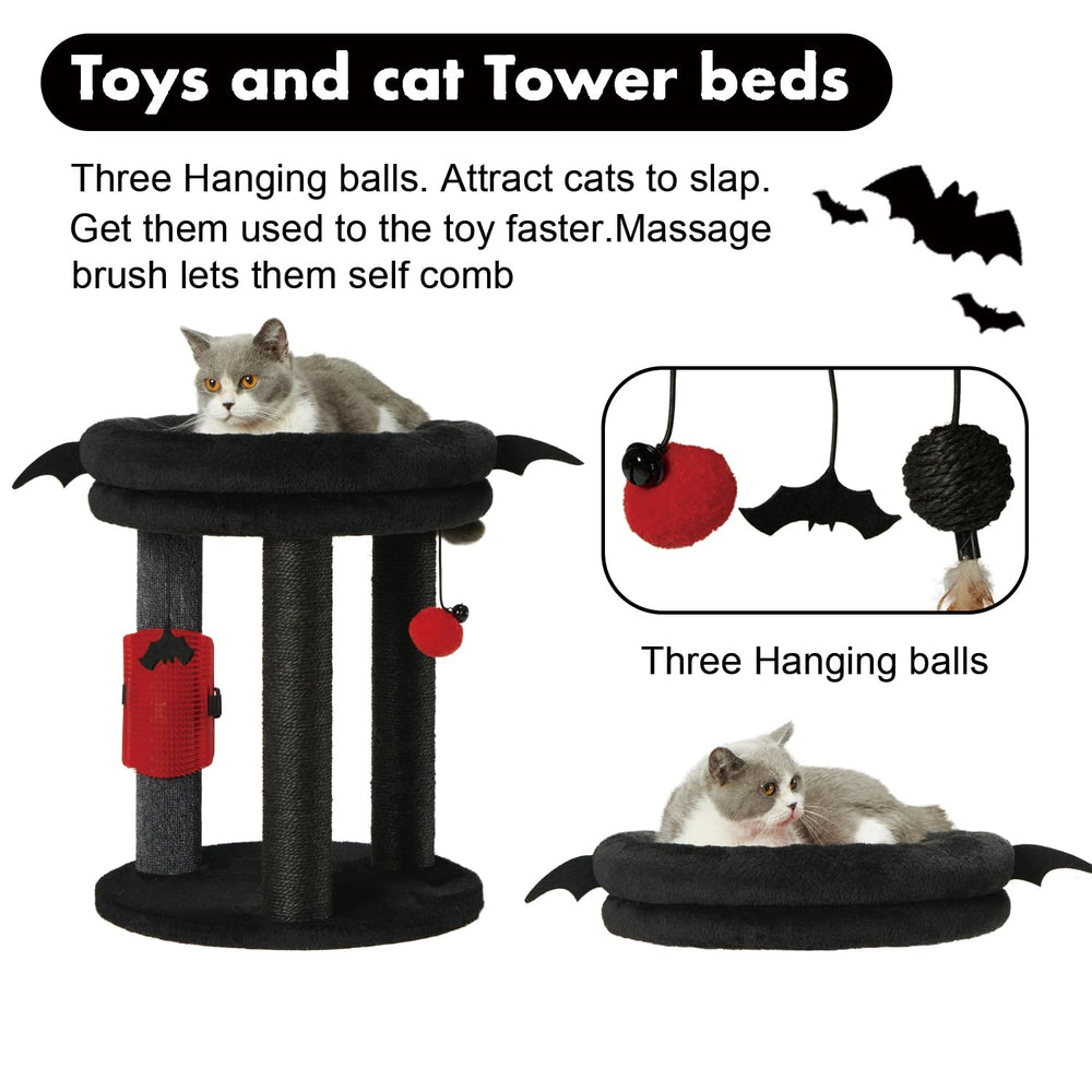 MECOOL 4in1 cat tree massage brush aids grooming and hair collection.