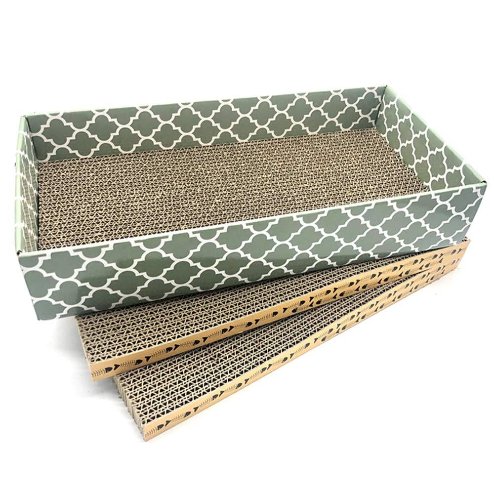 MECOOL cat scratcher cardboard lounge shows a durable corrugated surface for extended scratching sessions