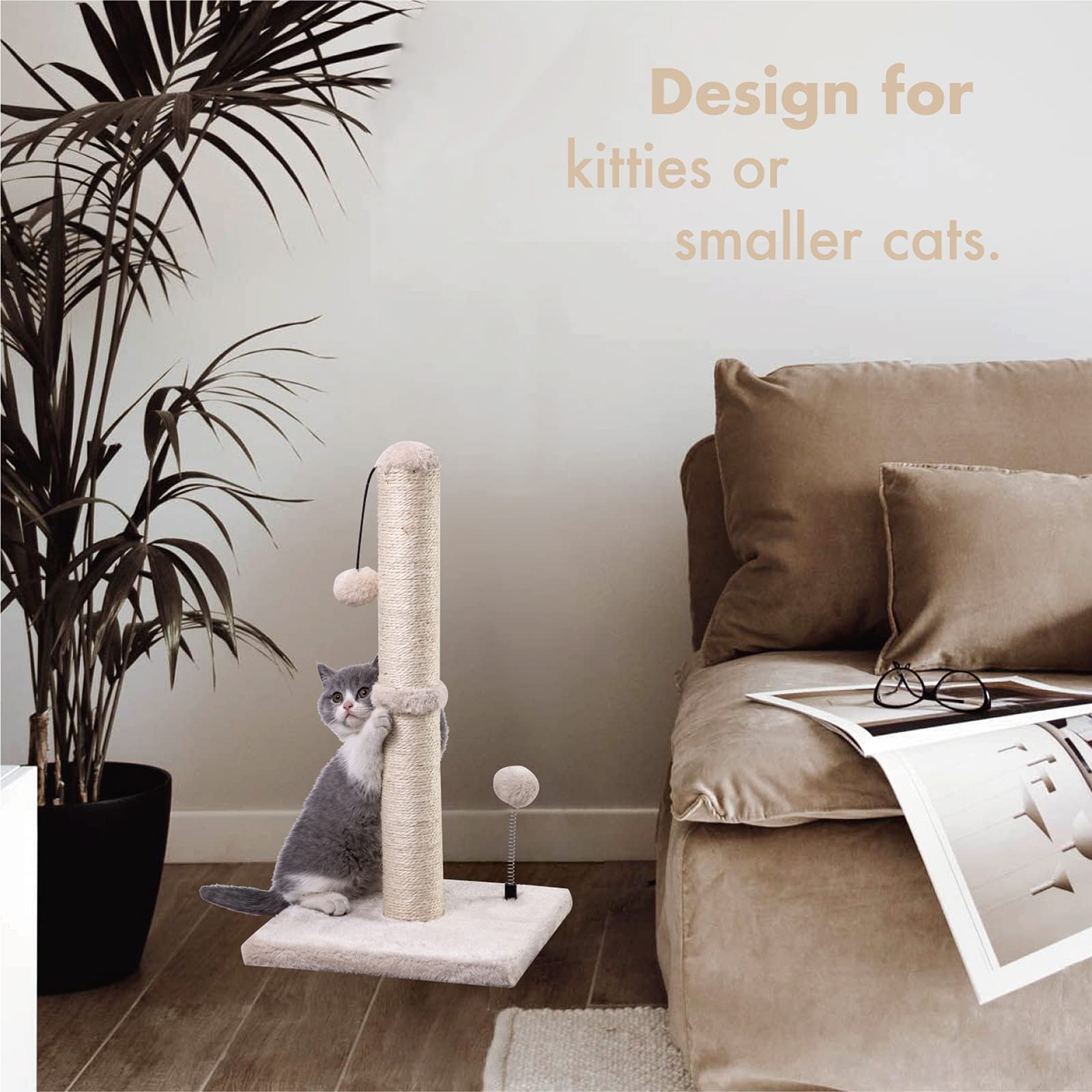 MECOOL indoor-use post illustration, helps protect furniture from claws.