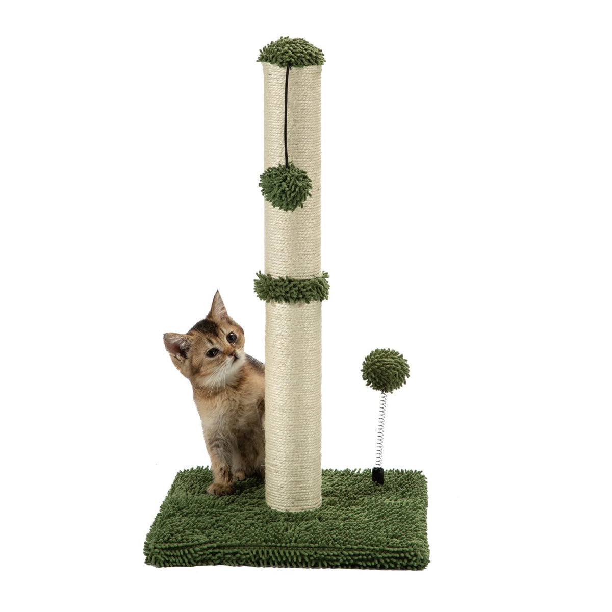 MECOOL cat scratching post, 22in tall, sturdy base for kittens.