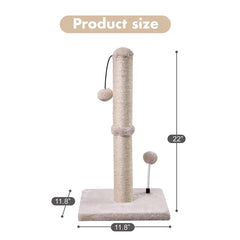 MECOOL beige scratching post shown in living room, complements home decor.