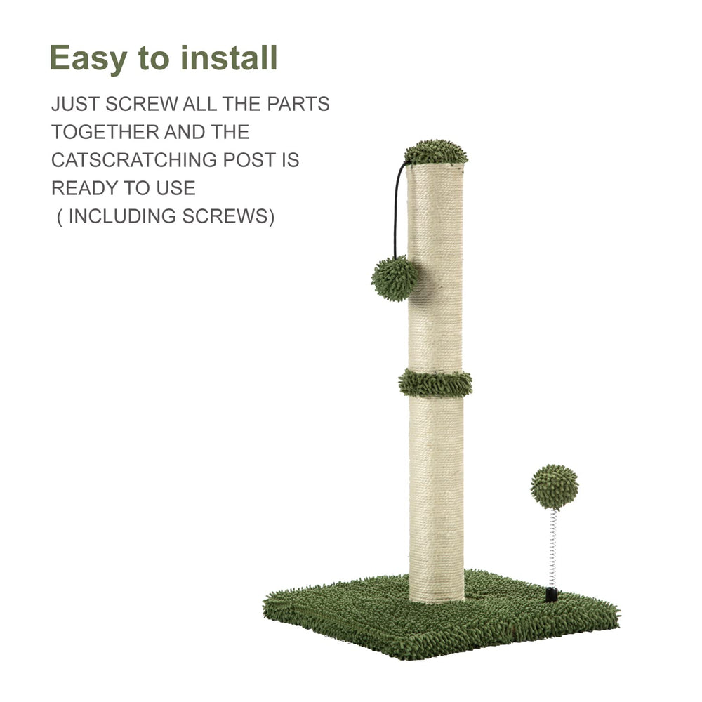 MECOOL cactus-green scratch post in a living room corner.