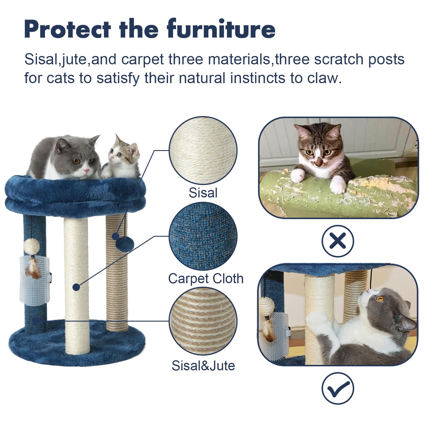 Blue MECOOL bed and post provide lounging and scratching relief
