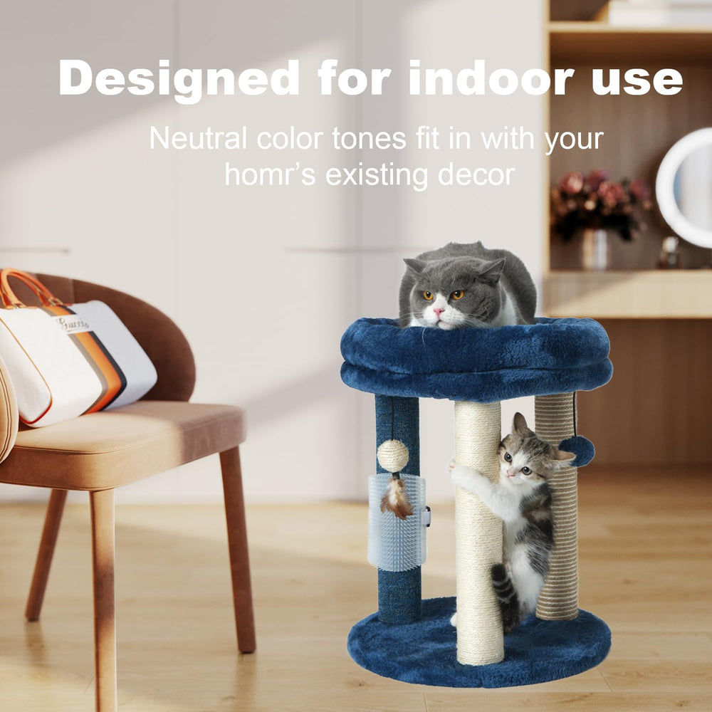 MECOOL cat tower features three scratch posts in sisal, jute, carpet