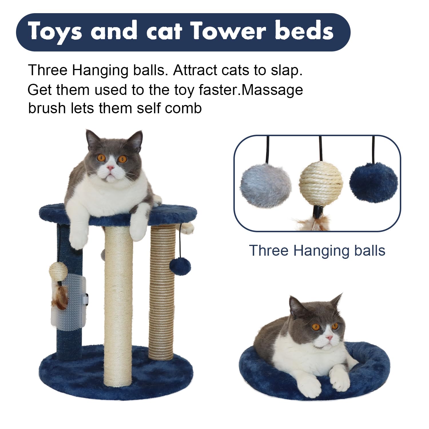 Three hanging balls attract cats to bat and play