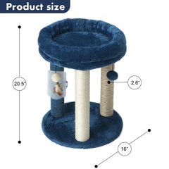 Blue MECOOL cat tower includes a massage brush for self grooming