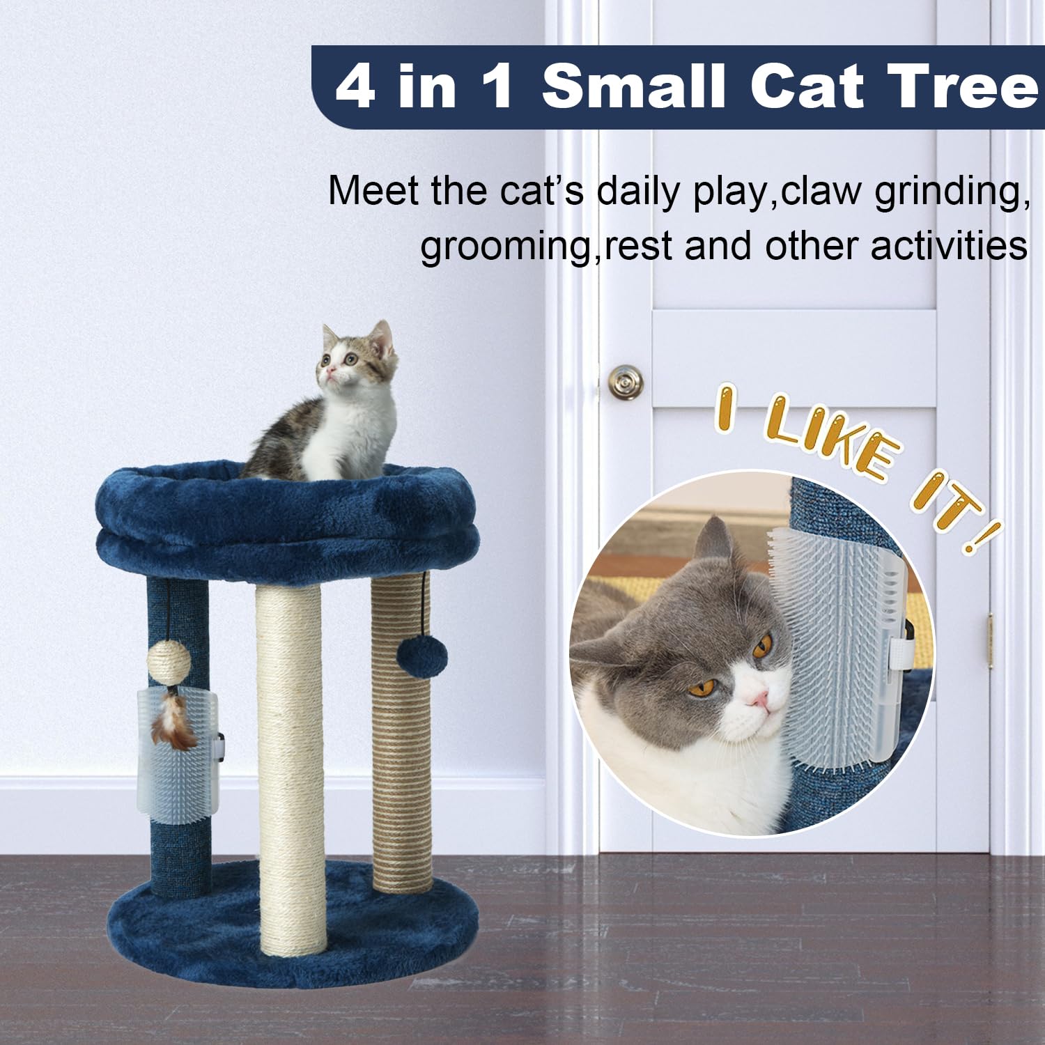 MECOOL cat tree with hanging balls encourages play and grooming
