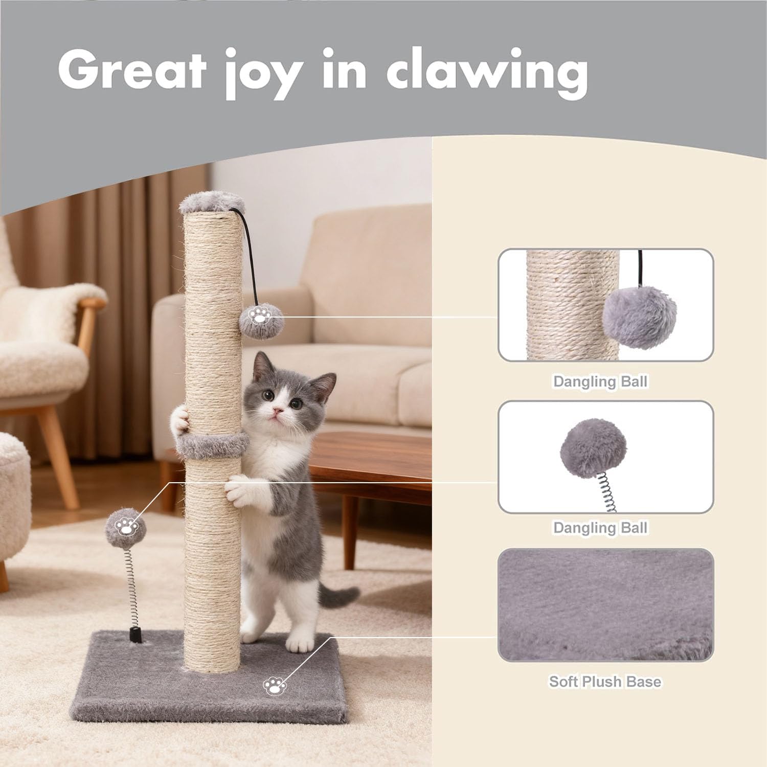 MECOOL interactive hanging ball toy attached to scratching post