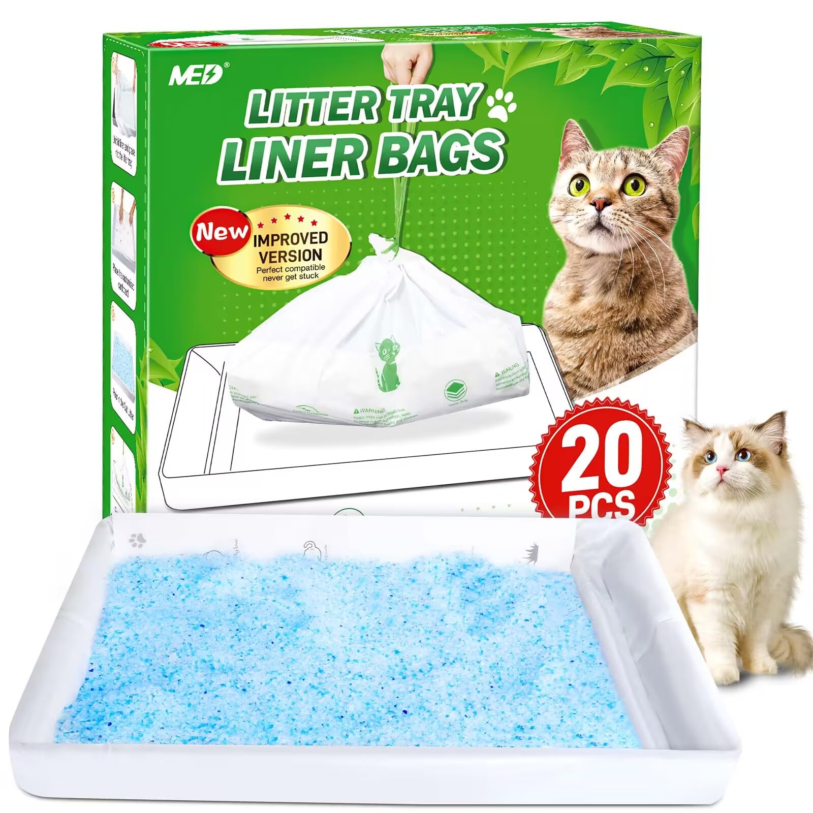 MED litter box liners with drawstring closure for quick disposal and mess control