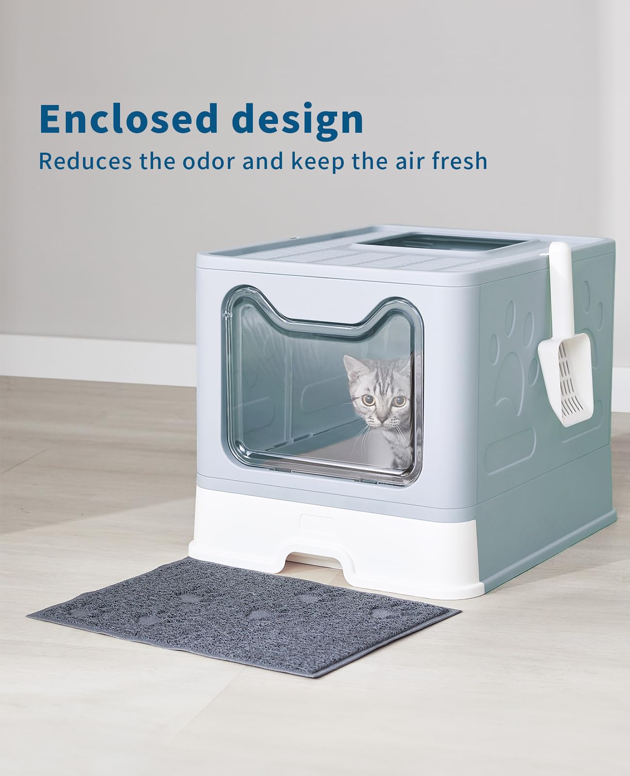 Medario cat litter box drawer blue facilitates quick cleaning