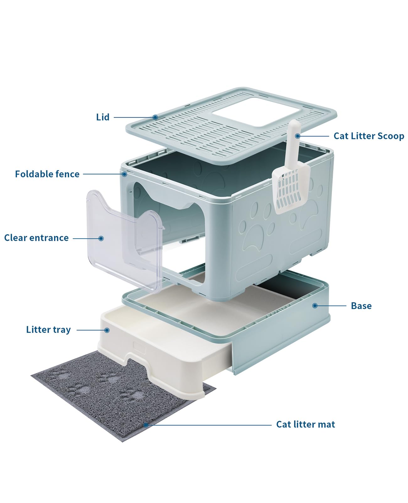 Medario cat litter box foldable blue saves space