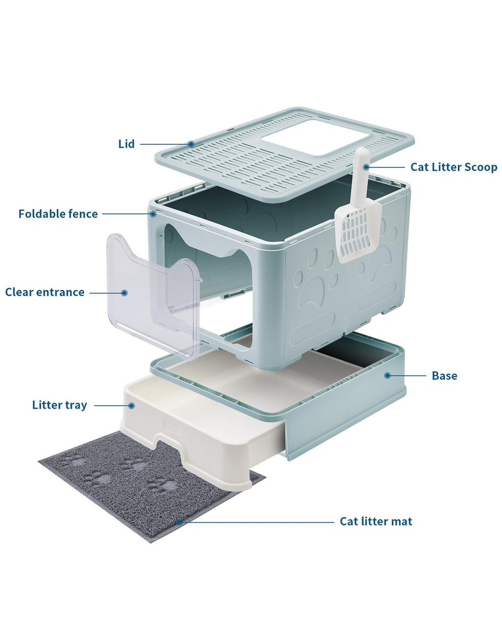 Medario cat litter box foldable blue saves space