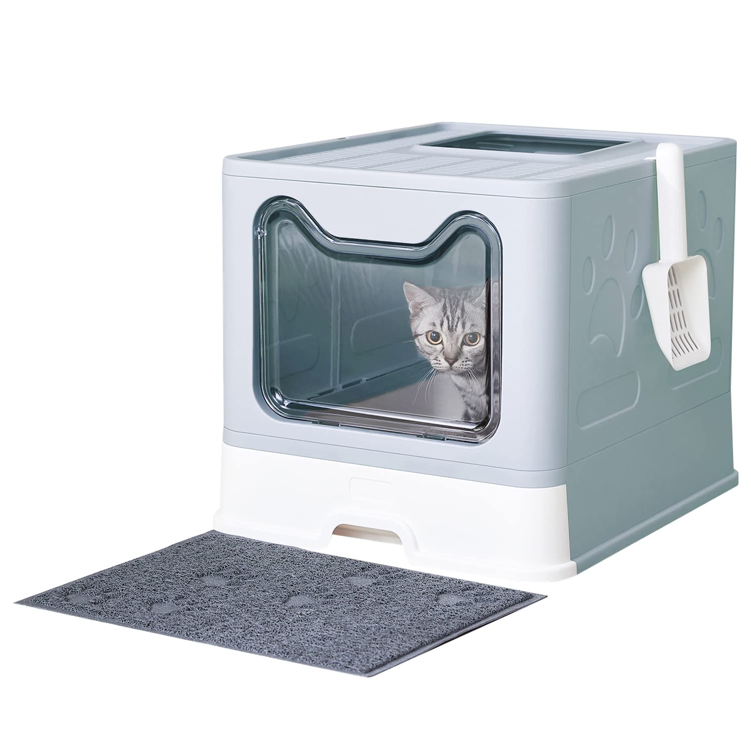 Medario cat litter box front-entry blue for privacy and odor control