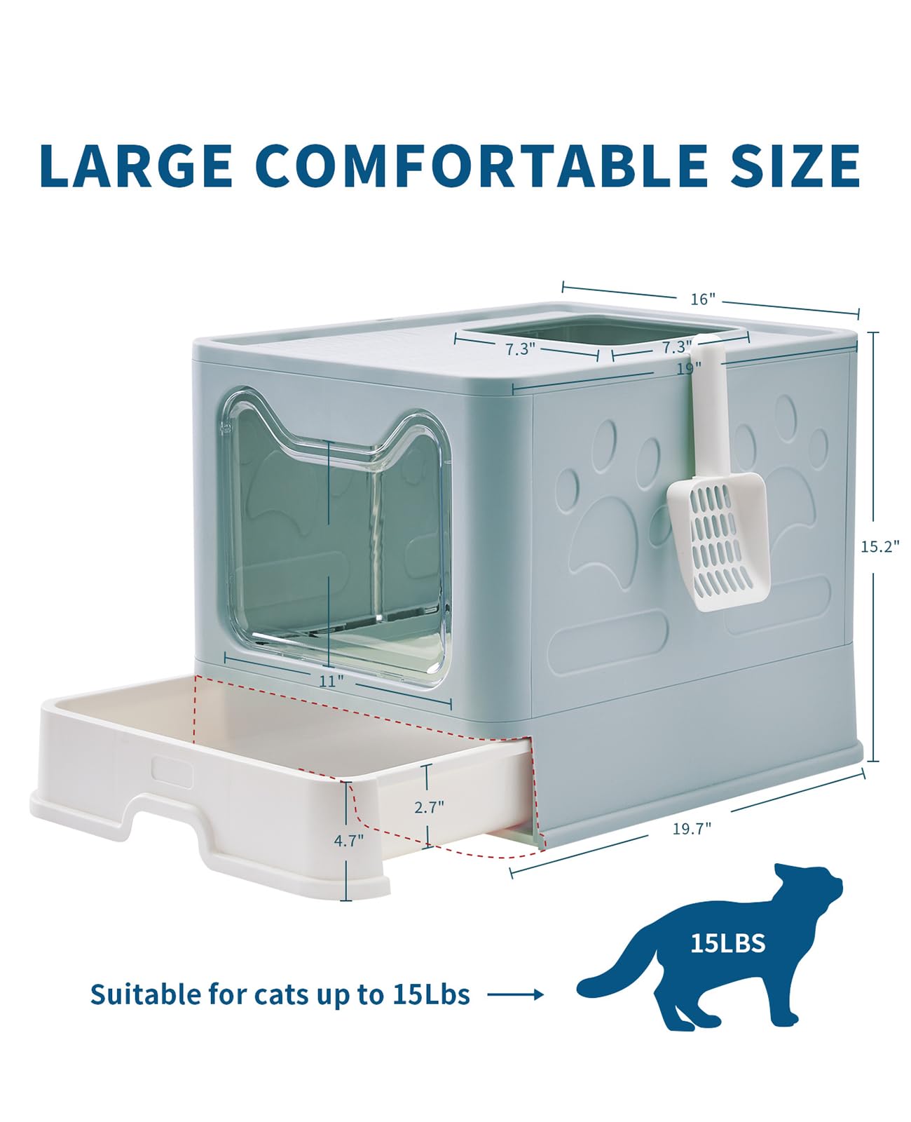 Medario cat litter box litter-mat blue catches spills