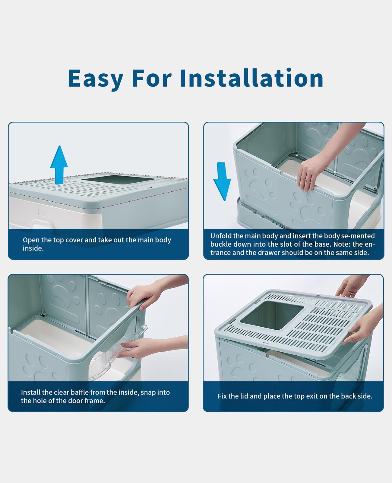 Medario cat litter box spacious interior blue for comfortable cat moves