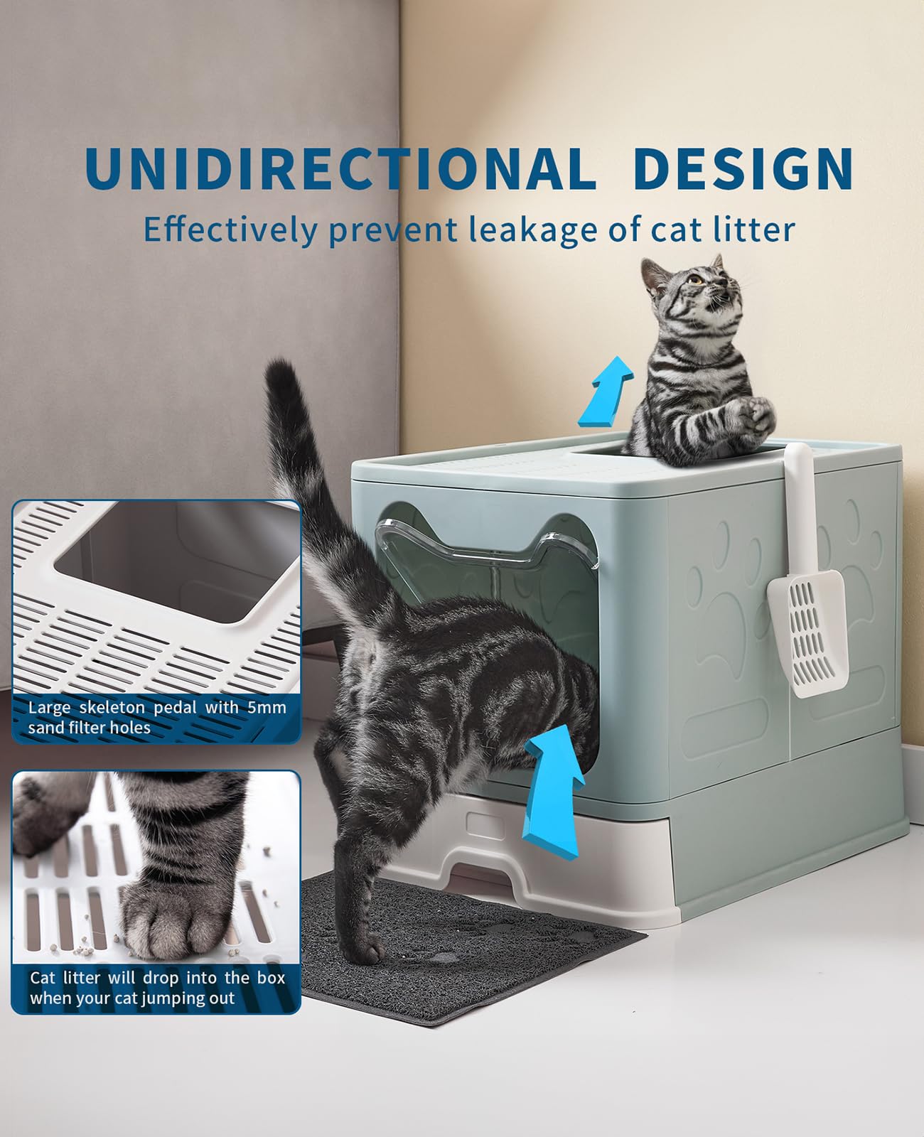 Medario cat litter box top-exit blue enables tidy exits